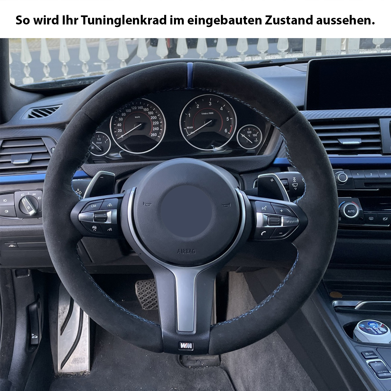 Alfanxi Handstich Alcantara Lenkradbezug Kompatibel mit BMW M Sport F20 F21  F22 F23 F30 F31 F32 F33 F34 F36 (Keine Streifen)
