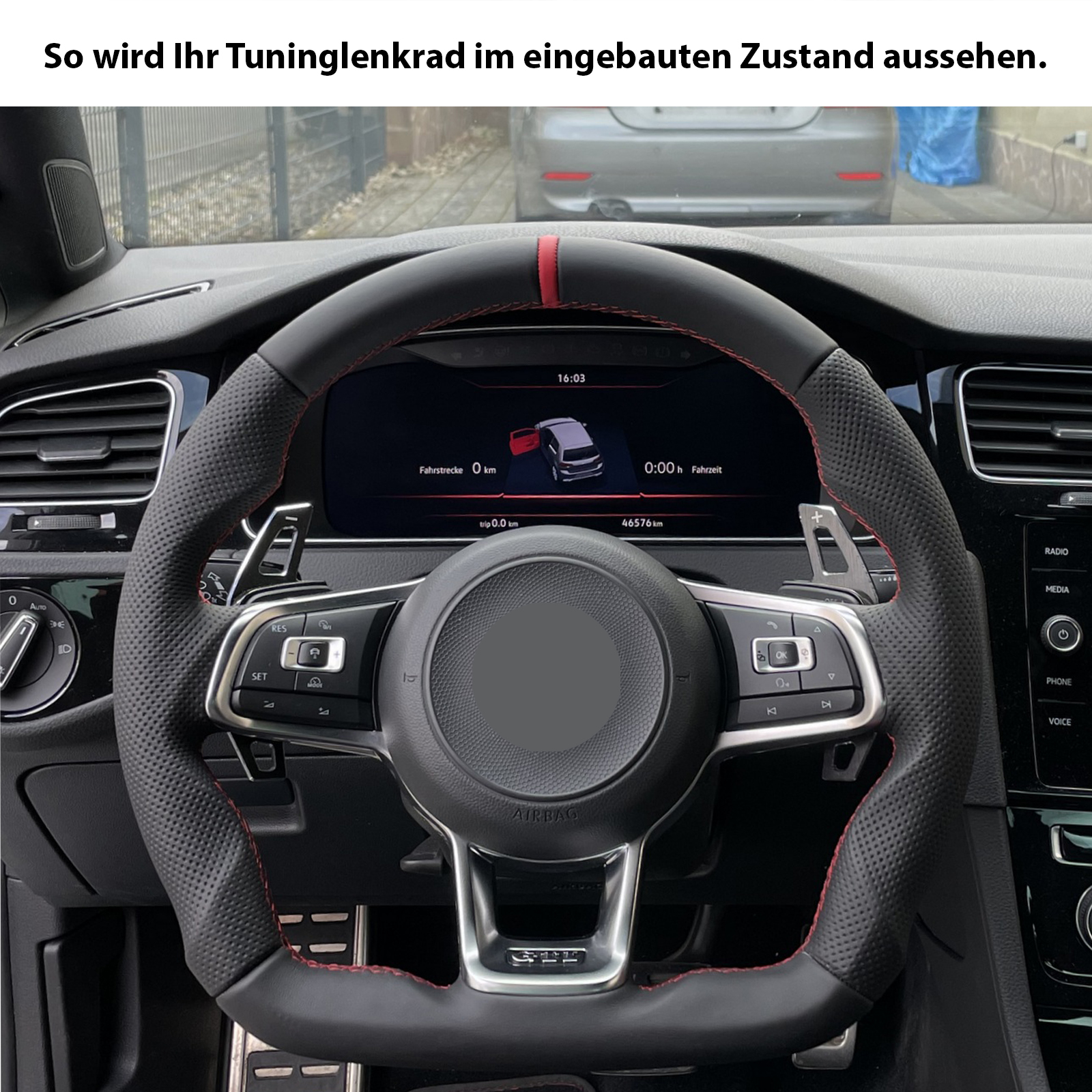 VW Lenkrad Golf 7 GTI GTD Polo R6 DSG Arteon Abgeflacht Kombibezug 12Uhr  Markierung rot Naht rot