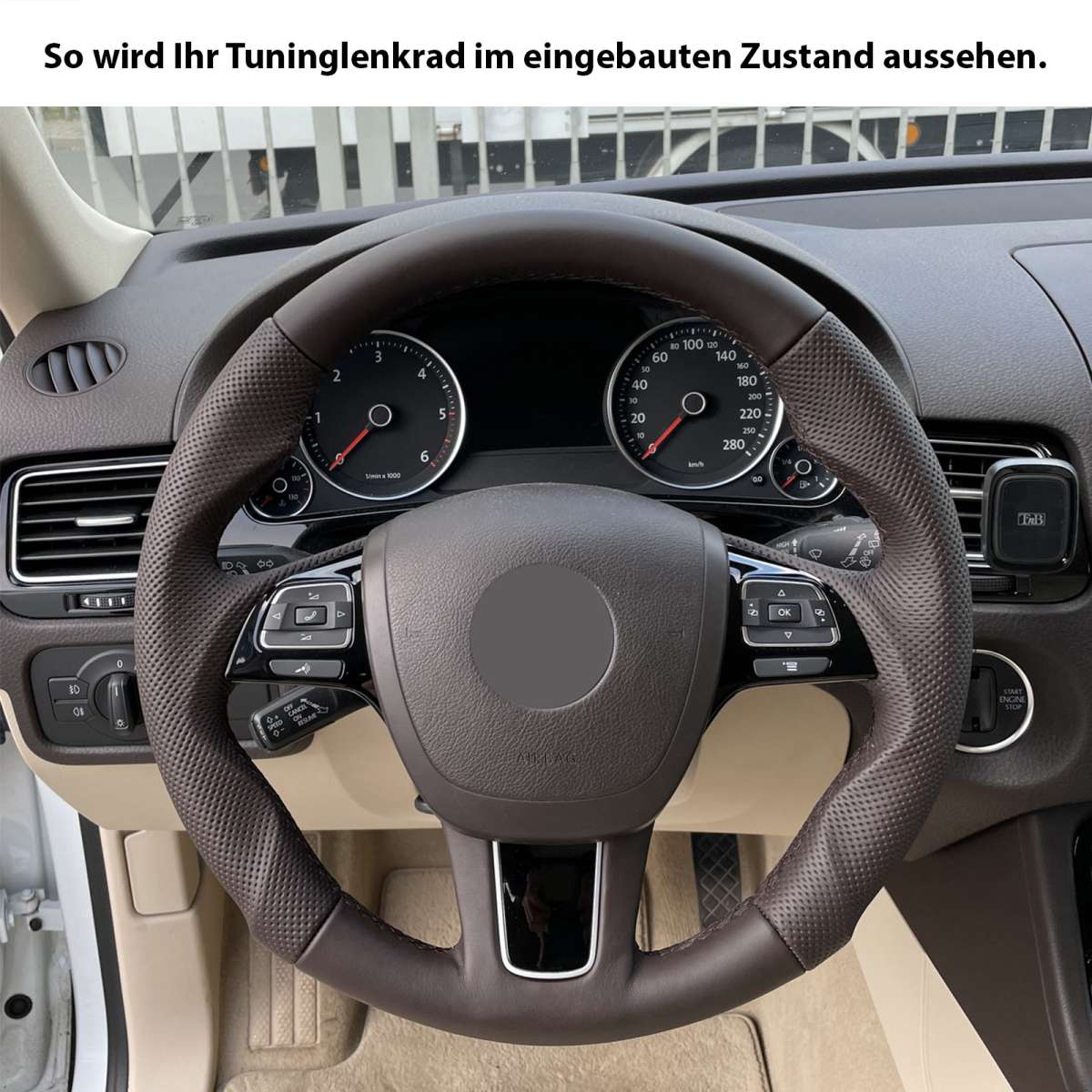 VW Lenkrad Touareg Leder 7P Abgeflacht 2024 Kombibezug Naht rot 57885