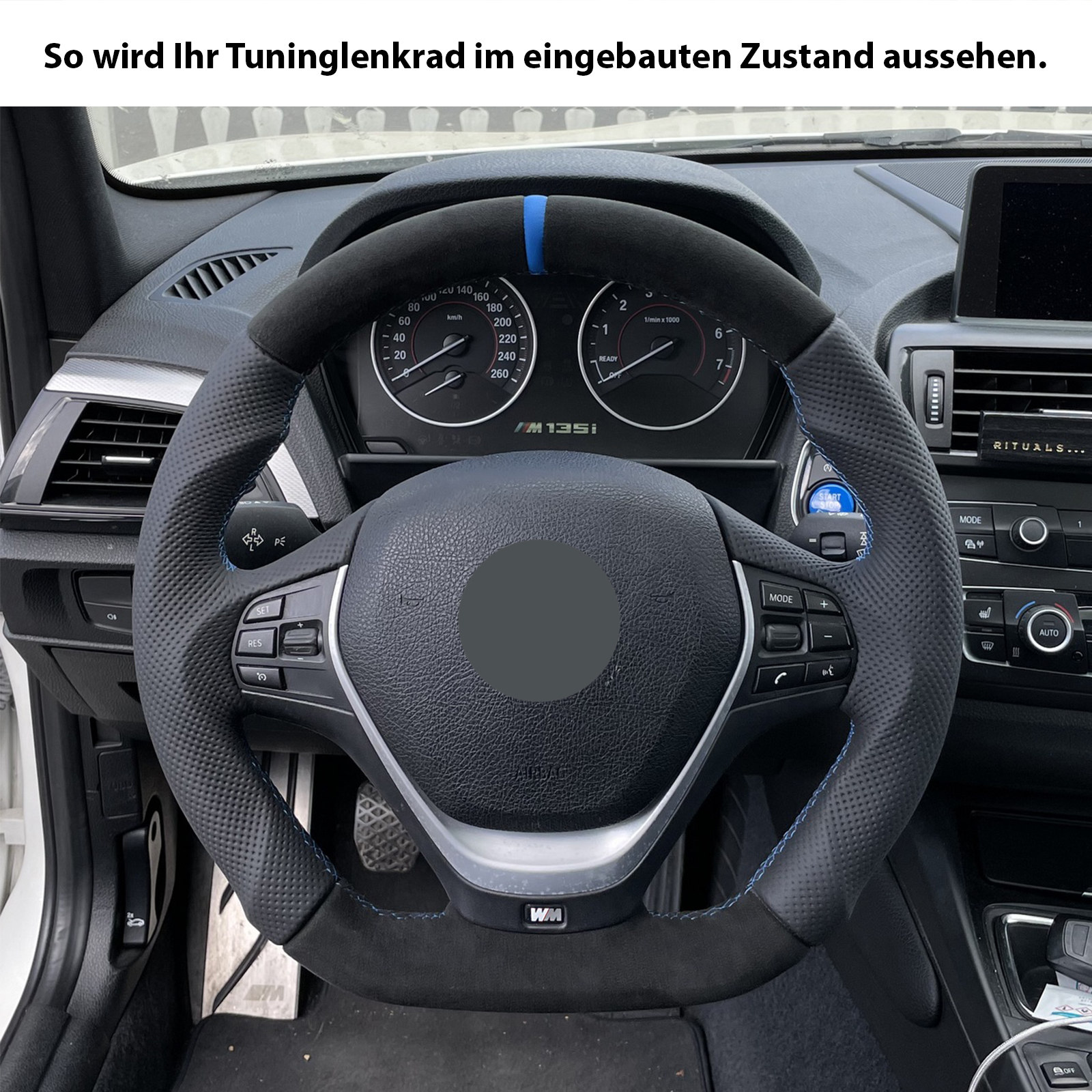 Schwarzer Leder-Auto-Lenkradbezug, für BMW 4er Serie 420d 420i 428i 430i  435i 440i F32 F33 F36 2013–2019. Handgenähter Auto-Lenkradbezug :  : Auto & Motorrad